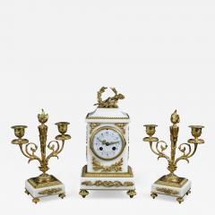 Louis XVI Style Marble and Bronze Clock Garniture - 4130919