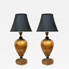 Louis XVI Style Onyx Bronze Table Lamps France 1930s - 4257368