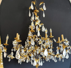 Louis XVI Style Rock Crystal Chandelier Ebony and Gilt Metal Design - 2542681