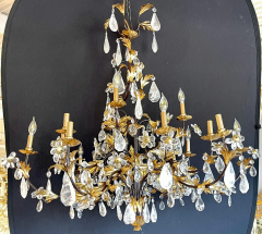 Louis XVI Style Rock Crystal Chandelier Ebony and Gilt Metal Design - 2542688
