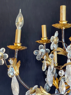 Louis XVI Style Rock Crystal Chandelier Ebony and Gilt Metal Design - 2542741