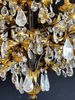 Louis XVI Style Rock Crystal Chandelier Ebony and Gilt Metal Design - 2542751