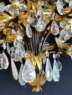Louis XVI Style Rock Crystal Chandelier Ebony and Gilt Metal Design - 2542761