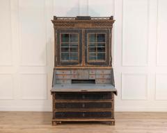 Louis XVI Style Secretary with Glass Doors Repainted Black Blue Interior - 4465014