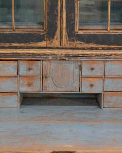 Louis XVI Style Secretary with Glass Doors Repainted Black Blue Interior - 4465026