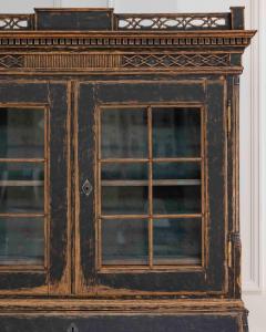 Louis XVI Style Secretary with Glass Doors Repainted Black Blue Interior - 4465031
