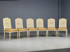 Louis XVI Style Six Dining Chairs Painted Wood Cane Leather 20th c  - 4607752