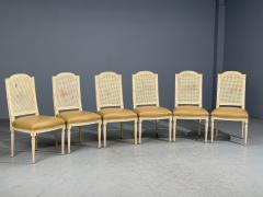 Louis XVI Style Six Dining Chairs Painted Wood Cane Leather 20th c  - 4607753