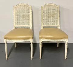Louis XVI Style Six Dining Chairs Painted Wood Cane Leather 20th c  - 4607756