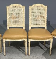 Louis XVI Style Six Dining Chairs Painted Wood Cane Leather 20th c  - 4607757