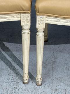 Louis XVI Style Six Dining Chairs Painted Wood Cane Leather 20th c  - 4607762