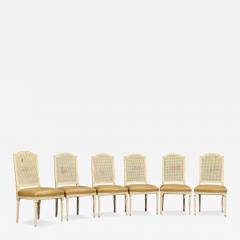 Louis XVI Style Six Dining Chairs Painted Wood Cane Leather 20th c  - 4607818