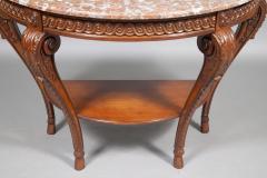 Louis XVI Style Walnut Framed Marble Top Demilune Console Table - 3546194