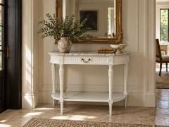 Louis XVI Style White Demilune Console Table Wood Marble France 1960s - 4801877