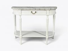 Louis XVI Style White Demilune Console Table Wood Marble France 1960s - 4801880