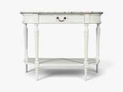 Louis XVI Style White Demilune Console Table Wood Marble France 1960s - 4801881