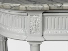 Louis XVI Style White Demilune Console Table Wood Marble France 1960s - 4801888