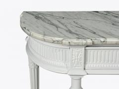Louis XVI Style White Demilune Console Table Wood Marble France 1960s - 4801899