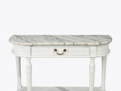 Louis XVI Style White Demilune Console Table Wood Marble France 1960s - 4801900