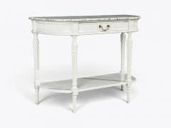 Louis XVI Style White Demilune Console Table Wood Marble France 1960s - 4801903