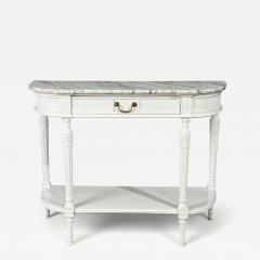 Louis XVI Style White Demilune Console Table Wood Marble France 1960s - 4802340