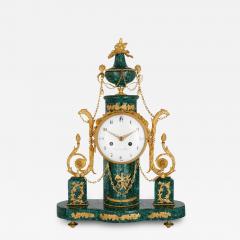 Louis XVI period Neoclassical ormolu and malachite mantel clock - 2920950