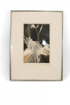 Louise Stern Black and Beige Abstract Etching in Silver Frame - 4514855