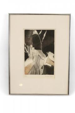 Louise Stern Black and Beige Abstract Etching in Silver Frame - 4514856