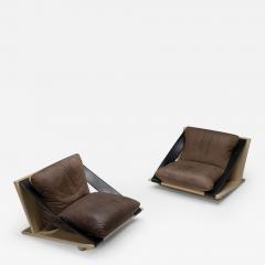Lounge Chairs Lacquer Leather 1970s - 2613499