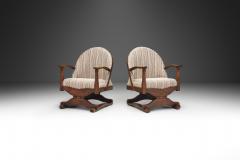 Lounge Chairs with Dark Stained Oak Frames and Carved Details Spain 1930s - 3458618