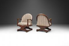 Lounge Chairs with Dark Stained Oak Frames and Carved Details Spain 1930s - 3458619