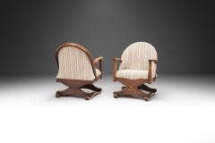 Lounge Chairs with Dark Stained Oak Frames and Carved Details Spain 1930s - 3458621
