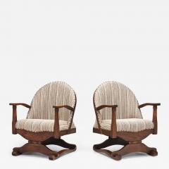 Lounge Chairs with Dark Stained Oak Frames and Carved Details Spain 1930s - 3459985