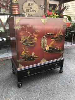 Lovely Chinoiserie Bar Linen Cabinet Hand Painted - 3224207