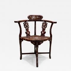 Lovely Handcrafted Chinese Corner Rosewood Arm Chair with Mother of Pearl Inlay - 2230609