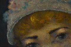 Lovely Interbellum Oil Portrait of a Woman in Flowered Bonnet Belgium 1920s - 4582241