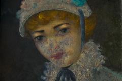 Lovely Interbellum Oil Portrait of a Woman in Flowered Bonnet Belgium 1920s - 4582247