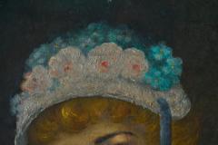 Lovely Interbellum Oil Portrait of a Woman in Flowered Bonnet Belgium 1920s - 4582303