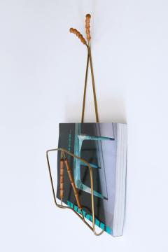 Lovely Mid Century Wall Mounted Brass Bamboo Magazine Rack Germany 1960s - 4213374