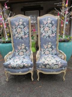 Lovely Pair of Statuesque French Country Wingback Chairs Midcentury - 1325385