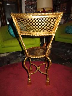 Lovely Petite Gilded Gold Rope Tassel Vanity Chair Stool Hollywood Regency - 1600667