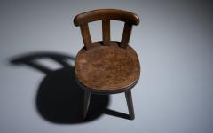 Low Antique Farmers Chair with Carved Seat in Oak France 1900 - 2965331