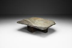 Low Brutalist Coffee Table with Slate Tabletop Spain 1970s - 4184647
