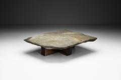 Low Brutalist Coffee Table with Slate Tabletop Spain 1970s - 4184648