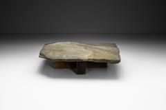 Low Brutalist Coffee Table with Slate Tabletop Spain 1970s - 4184649