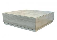 Low Midcentury Italian Modern Square Travertine Marble Cube Cocktail Table - 3548980