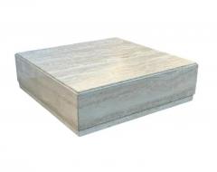 Low Midcentury Italian Modern Square Travertine Marble Cube Cocktail Table - 3548984