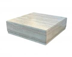 Low Midcentury Italian Modern Square Travertine Marble Cube Cocktail Table - 3548987