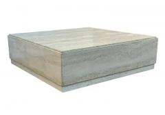 Low Midcentury Italian Modern Square Travertine Marble Cube Cocktail Table - 3549003