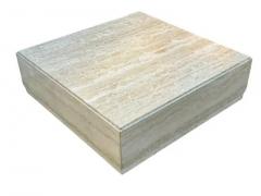Low Midcentury Italian Modern Square Travertine Marble Cube Cocktail Table - 3549005